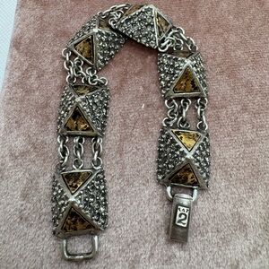 🪙 TAT2 Designs Jewelry Silver Toned Pyramid Bracelet with Crystals